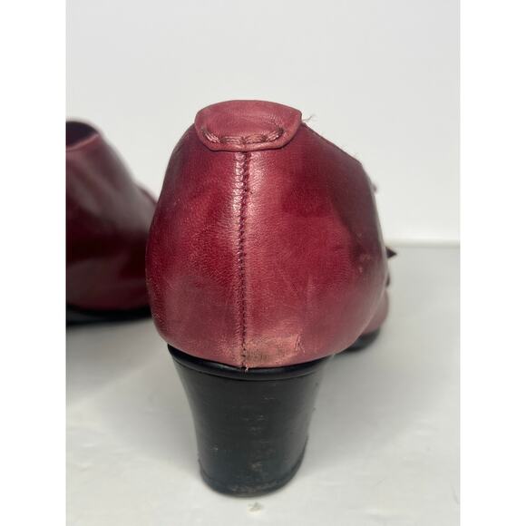 BZ MODA Leather Bootie Mid Heel Round Toe Burgundy Womens EU 36.5 US 6 UK 4.5 - Picture 6 of 10